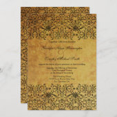 vervaagd zwart goud damask bruiloft uitnodiging (Voorkant / Achterkant)