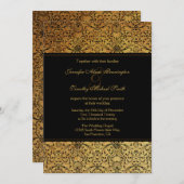 vervaagd zwart goud damask bruiloft uitnodiging (Voorkant / Achterkant)