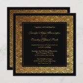 vervaagd zwart goud damask bruiloft uitnodiging (Voorkant / Achterkant)