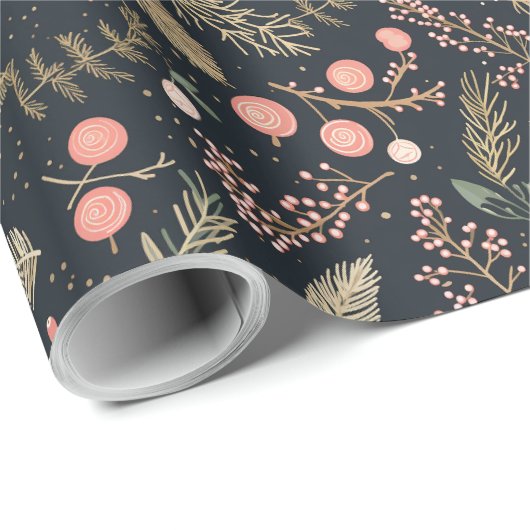  vervaagd zwart goud roze Ornamenten botanisch Cadeaupapier (Rol Hoek)