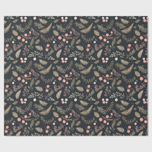  vervaagd zwart goud roze Ornamenten botanisch Cadeaupapier (Vlak)