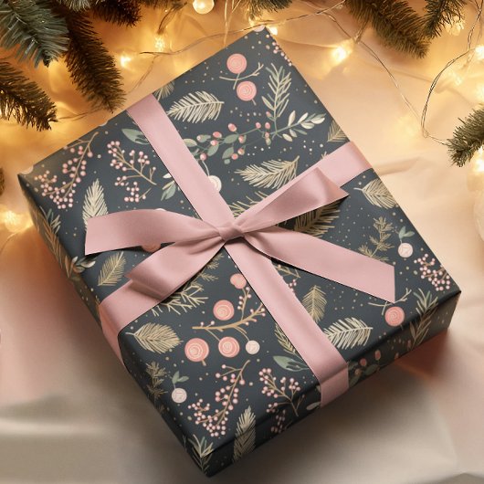  vervaagd zwart goud roze Ornamenten botanisch Cadeaupapier