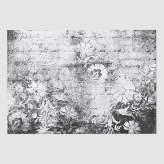 Vervaagd Zwart & Wit Bloemen Tissuepapier (Voorkant)