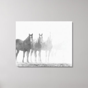 Vervaagd Zwart-wit Paarden Triptiek Canvas Afdruk