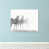 Vervaagd Zwart-wit Paarden Triptiek Canvas Afdruk (Insitu (Houten vloer))