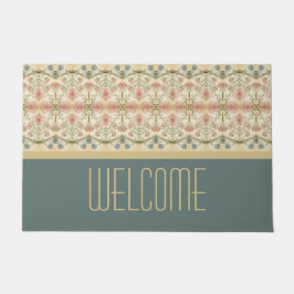 Vervaagde Blauwe En Beige Decorateur Welkom Deurmat