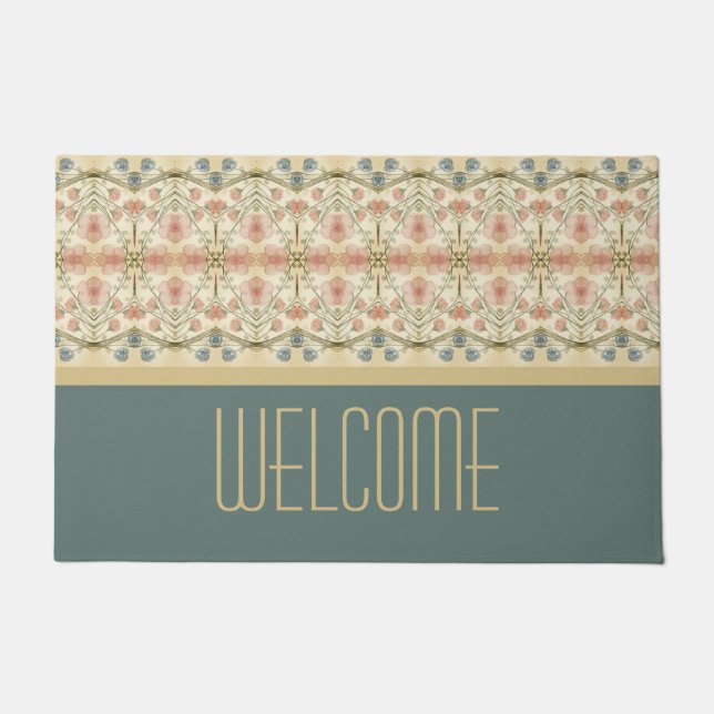 Vervaagde Blauwe En Beige Decorateur Welkom Deurmat (Voorkant)
