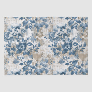 vervaagde bloemenbehang - blauw & wit anti tissuepapier