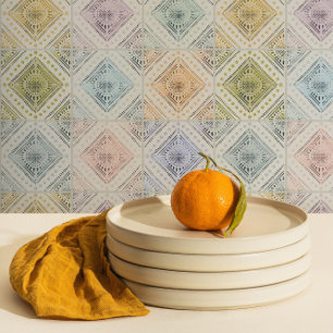 Vervaagde Boheemse Diamant Meerkleurige Tegels Behang