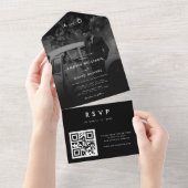 Vervaagde donkere foto moderne minimalistische QR- All In One Uitnodiging (Afscheurbaar)