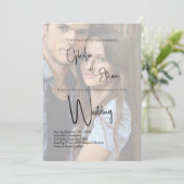 Vervaagde foto minimalistische kalligrafie bruilof kaart (Staand voorkant)