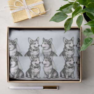 Vervaagde Franse Blauw Antieke Whimsical Corgi Bru Tissuepapier