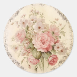 Vervaagde Grootheid, Roze Shabby Chic Ronde Sticker