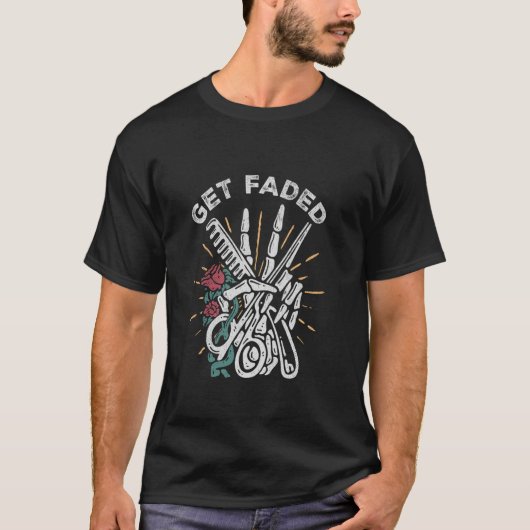 Vervaagde Kapper Ontwerp Kapsalon Kapper T-shirt (Voorkant)