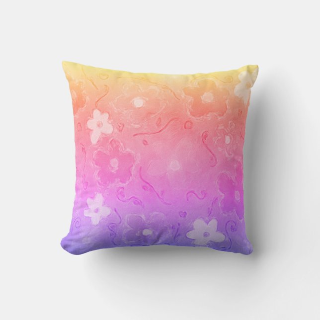 Vervaagde kleurrijke bloemen kussen (Voorkant)
