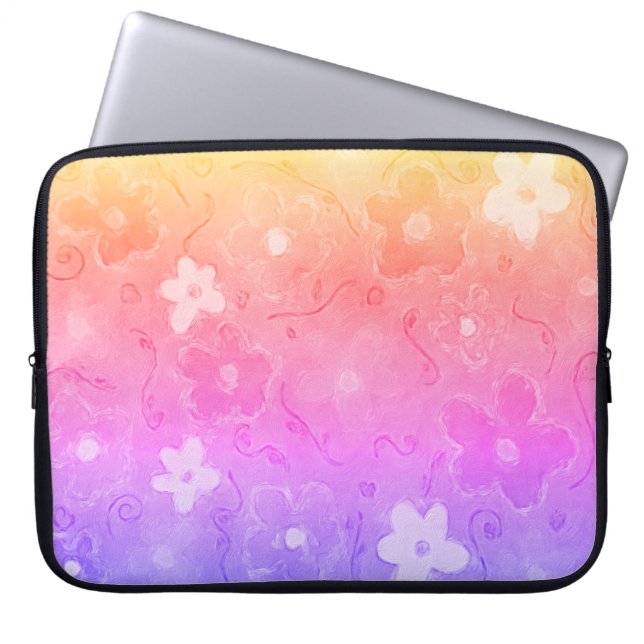 Vervaagde kleurrijke bloemen laptop sleeve (Voorkant)