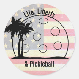Vervaagde Leven Vrijheid & Pickleball Patriottisch Ronde Sticker