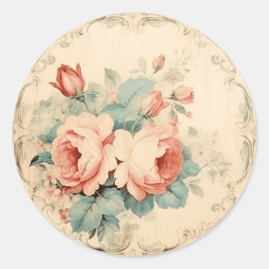 Vervaagde Romance, Shabby Chic Ronde Sticker (Voorkant)