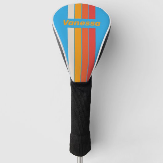 Vervaagde Surfblauwe Pin Gestreepte met Naam Golfheadcover (Voorkant)