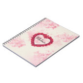 Vervaagde Waterverf bloemenprint met een rood hart Notitieboek (Linkerzijde)