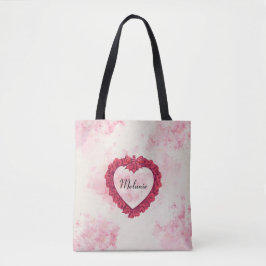 Vervaagde Waterverf bloemenprint met een rood hart Tote Bag
