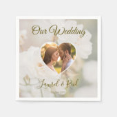 Vervaagde witte rozen bloemen met aangepaste trouw servet (Voorkant)