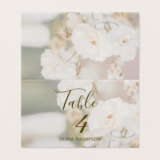 Vervaagde Witte Rozen Foto Trouwtafel Plaats Kaart (Buitenkant ongevouwen)