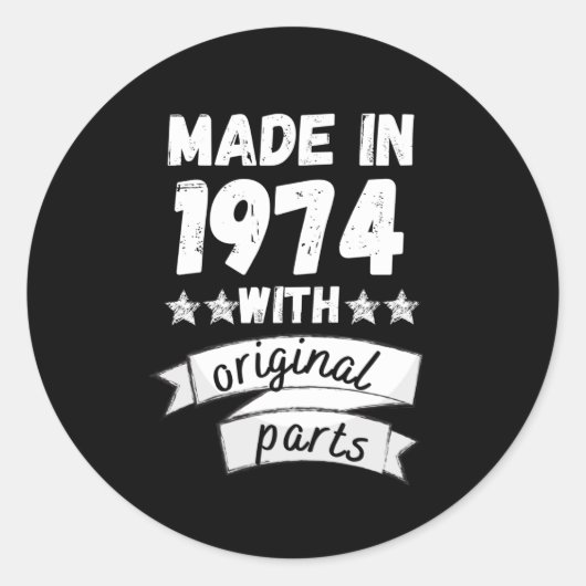 vervaardigd in 1974 met originele onderdelen, ronde sticker (Voorkant)