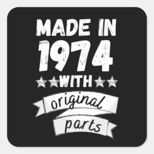 vervaardigd in 1974 met originele onderdelen, vierkante sticker
