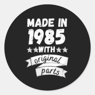 vervaardigd in 1985 met originele onderdelen, ronde sticker