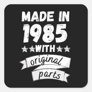 vervaardigd in 1985 met originele onderdelen, vierkante sticker