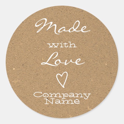 Vervaardigd met liefdeslabels Heart Symbol Kraft P Ronde Sticker (Voorkant)