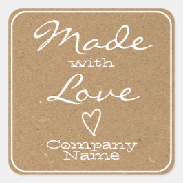 Vervaardigd met liefdeslabels Kraft Paper Heart Sy Vierkante Sticker