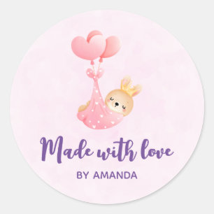 Vervaardigd met Love Cute Baby Bunny in a Heart Bl Ronde Sticker