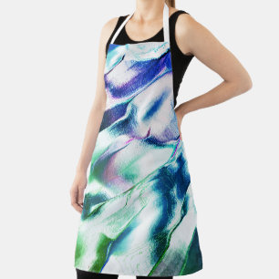 Vervaardiging uit matte metalen, groen tot blauw,  schort