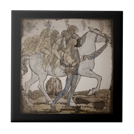 Vervagen op witte paarden tegeltje (Voorkant)