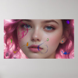 Vervagend Meisje  Kleurrijk Pastel Portret Poster