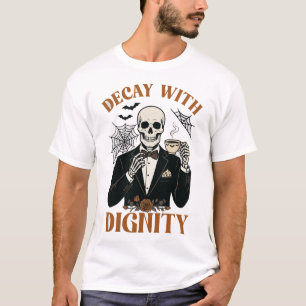 Verval Digniteit Halloween Skelet Smoking Koffie V T-shirt