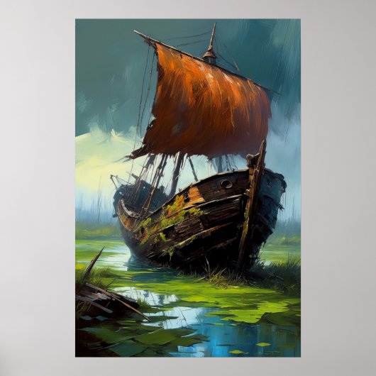 Verval Houten Boot's Overgave aan het Moeras Poster (Voorkant)