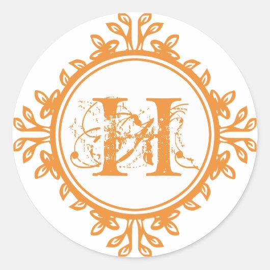 verval oranje monogram label bruiloft gunst (Voorkant)