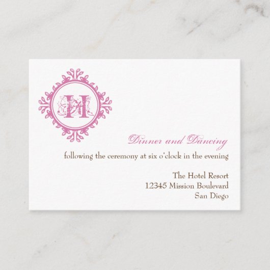  verval roze bruiloft receptie behuizing informatiekaartje (Voorkant)