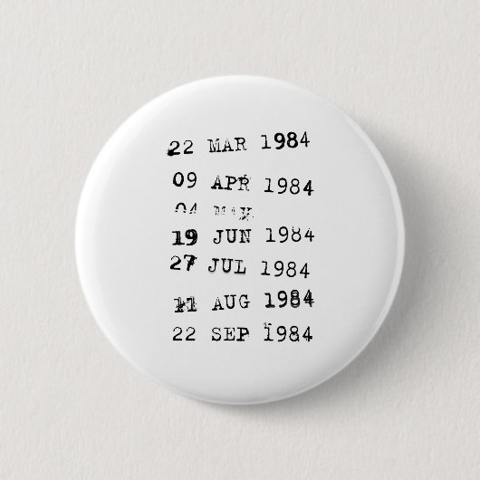 Vervaldatum bibliotheek 1984 ronde button 5,7 cm (Voorkant)