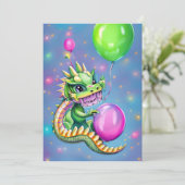 Vervaldatum waterdraak met ballonnen feestdagenkaart (Staand voorkant)