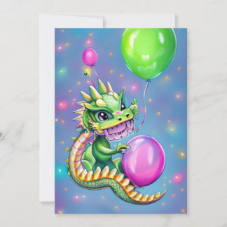 Vervaldatum waterdraak met ballonnen feestdagenkaart