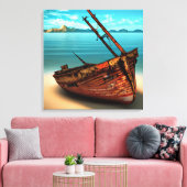 Vervallen boot op een verlaten zandstrand canvas afdruk (Insitu (Woonkamer))