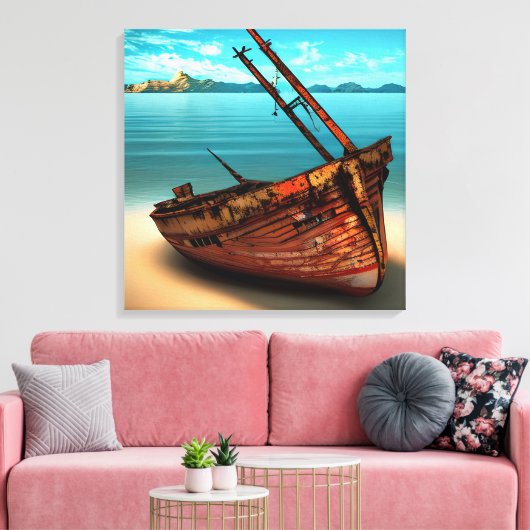 Vervallen boot op een verlaten zandstrand canvas afdruk (Insitu (Woonkamer))