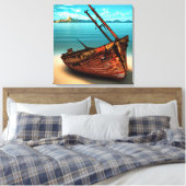 Vervallen boot op een verlaten zandstrand canvas afdruk (Insitu (Slaapkamer))
