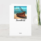 Vervallen boot op een verlaten zandstrand kaart (Achterkant)