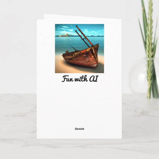 Vervallen boot op een verlaten zandstrand kaart (Achterkant)