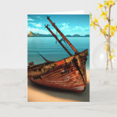 Vervallen boot op een verlaten zandstrand kaart (Gele Bloem)